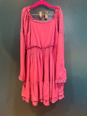 cheeky plum Raspberry Pink Tiered Long-Sleeve Dress